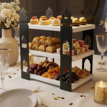 3-stöckige Moschee-Etagere – Ramadan-Dessertturm aus Metall & Holz