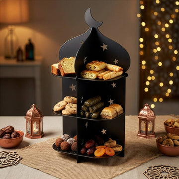 Présentoir minaret en métal – Plateau à dattes et douceurs pour l'iftar du Ramadan