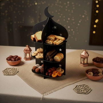 Présentoir minaret en métal – Plateau à dattes et douceurs pour l'iftar du Ramadan