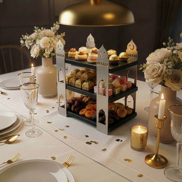 3-stöckige Moschee-Etagere – Ramadan-Dessertturm aus Metall & Holz