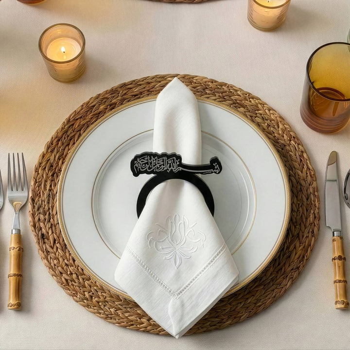 Basmala Thuluth Script Acrylic Napkin Rings – Islamic Table Decor