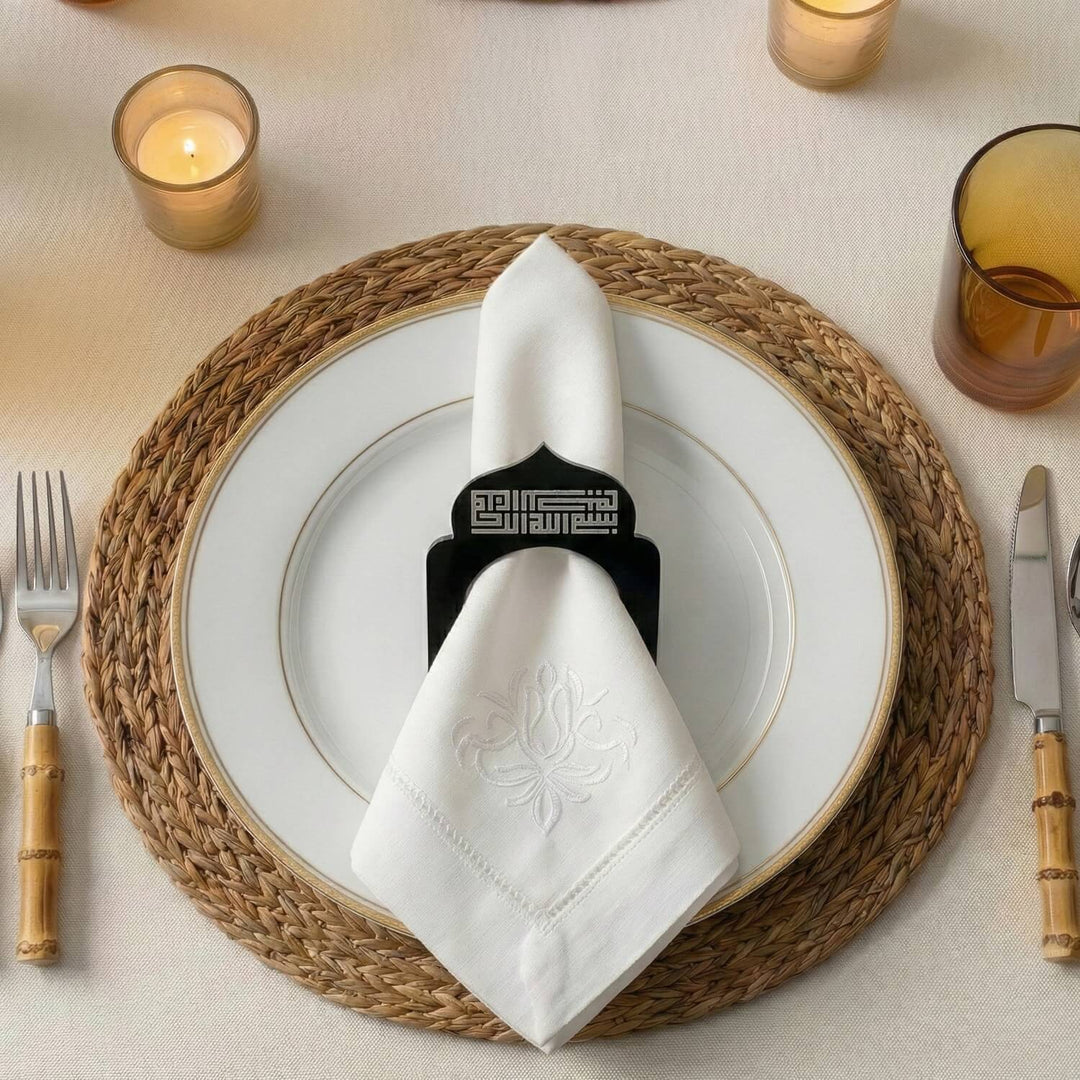 Basmala Kufic Dome Acrylic Napkin Rings – Geometric Islamic Table Decor