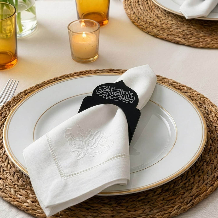 Basmala Dome Acrylic Napkin Rings – Thuluth Script Islamic Table Decor