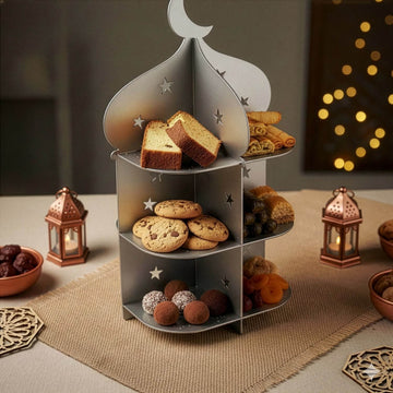 Présentoir minaret en métal – Plateau à dattes et douceurs pour l'iftar du Ramadan
