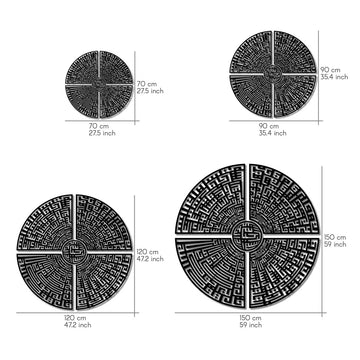 Circular Kufic Basmala, Al - Falaq, An - Nas, Al - Ikhlas, Al Kafirun Wooden Islamic Wall Art - Islamic Wall Art Store