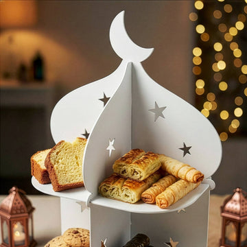 Présentoir minaret en métal – Plateau à dattes et douceurs pour l'iftar du Ramadan