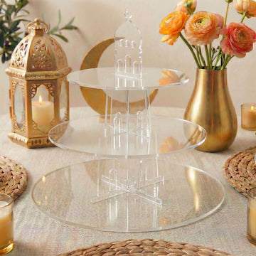 Présentoir de service rond à 3 étages en acrylique – Tour à dattes et douceurs du Ramadan