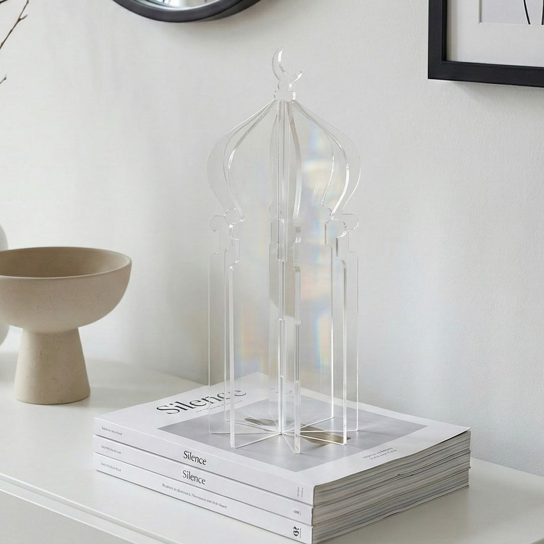 Ramadan 3D Acrylic Mosque Table Decor – Modern Minimalist Interlocking Statue
