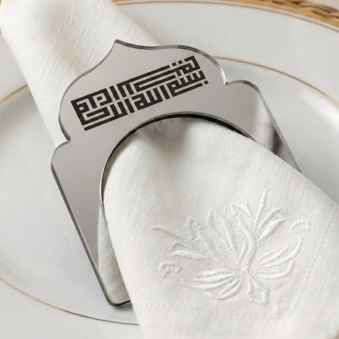 Basmala Kufic acrylic napkin ring in silver