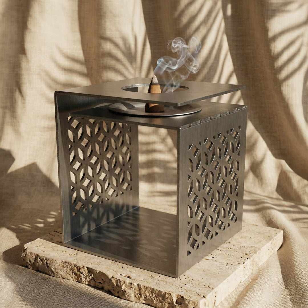 Geometric Fretwork Metal Mabkhara – Modern Islamic Incense Burner