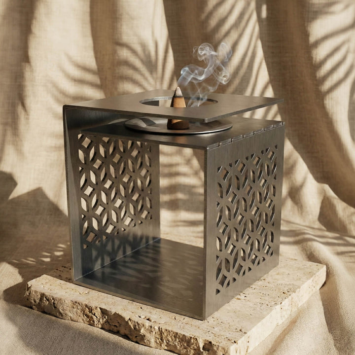 Geometric Fretwork Metal Mabkhara – Modern Islamic Incense Burner
