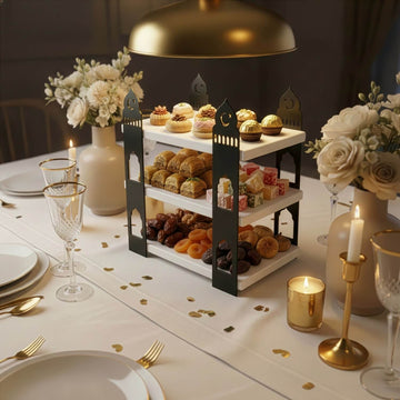 3-stöckige Moschee-Etagere – Ramadan-Dessertturm aus Metall & Holz