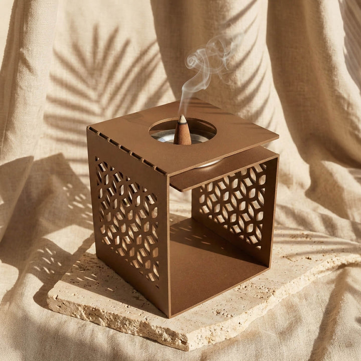 Geometric Fretwork Metal Mabkhara – Modern Islamic Incense Burner