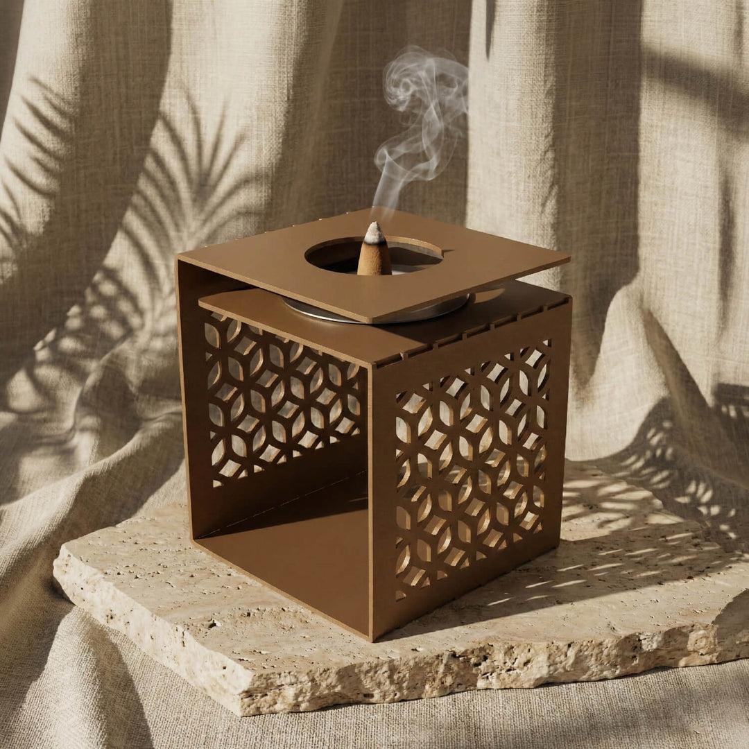 Geometric Fretwork Metal Mabkhara – Modern Islamic Incense Burner