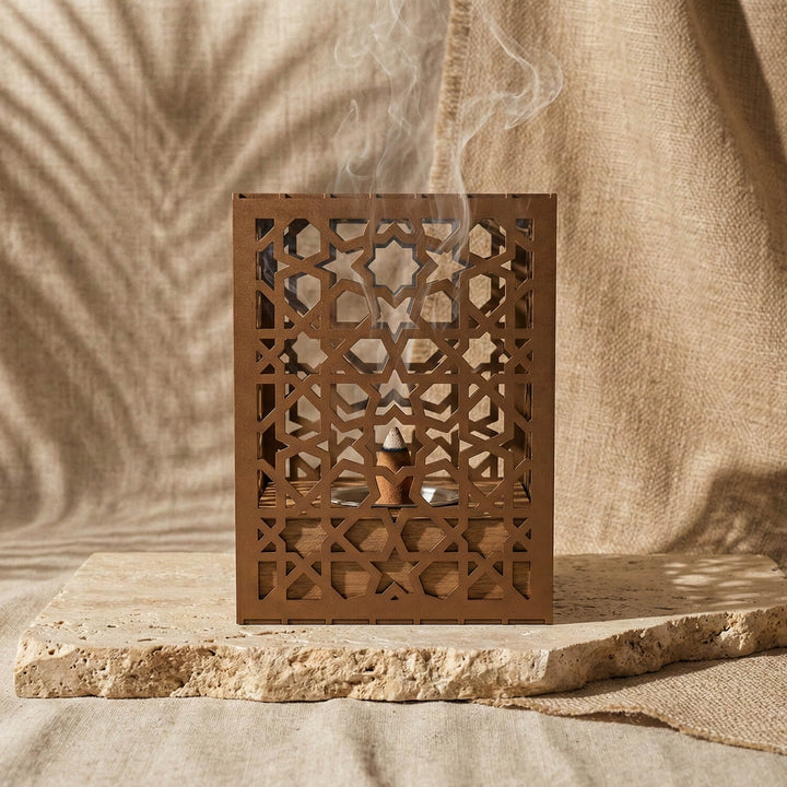 Minimalist Wooden Base Metal Mabkhara – Modern Bakhoor Burner