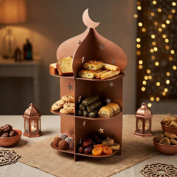 Présentoir minaret en métal – Plateau à dattes et douceurs pour l'iftar du Ramadan