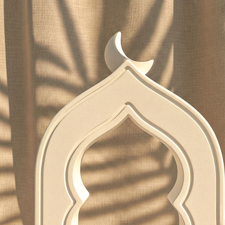 Mihrab Stone Arch with Crescent Moon – Minimalist Islamic Decor