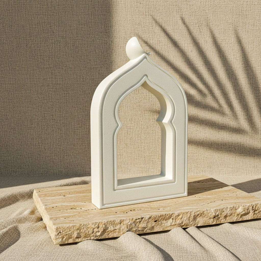Mihrab Stone Arch with Crescent Moon – Minimalist Islamic Decor