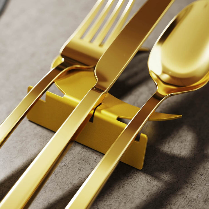 Crescent Moon metal cutlery holder on a set table
