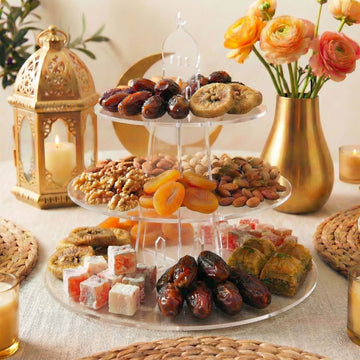 Présentoir de service rond à 3 étages en acrylique – Tour à dattes et douceurs du Ramadan