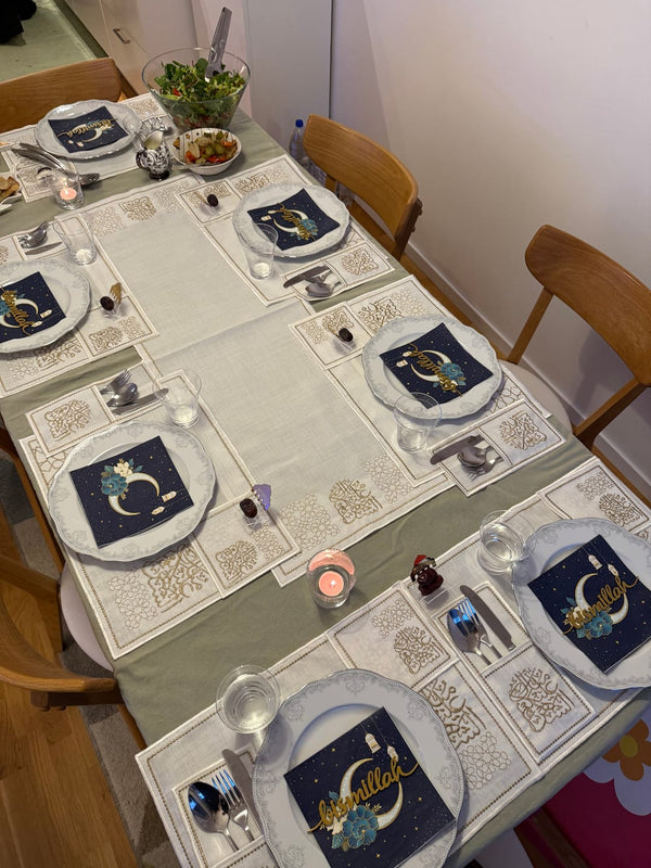 Customer photo of a dining table laid with Ramadan placemats and napkins