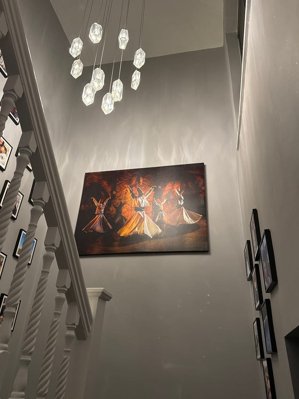 Customer photo of a whirling dervish canvas print hanging in a stairwell
