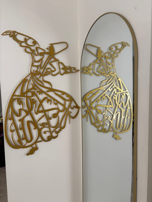 Customer photo of gold whirling dervish wall art reflected in a mirror