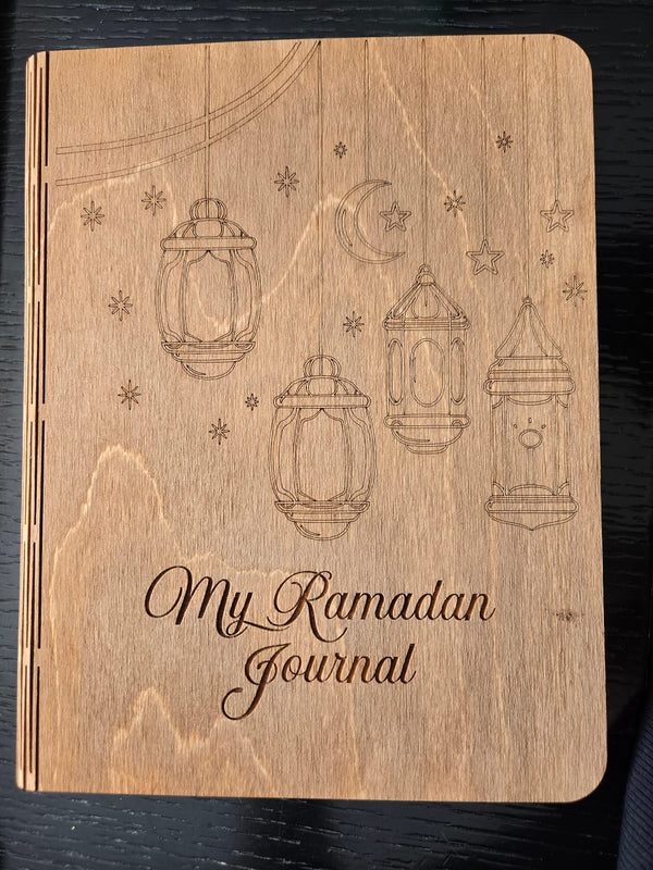 Customer photo of a wooden My Ramadan Journal cover engraved with lanterns