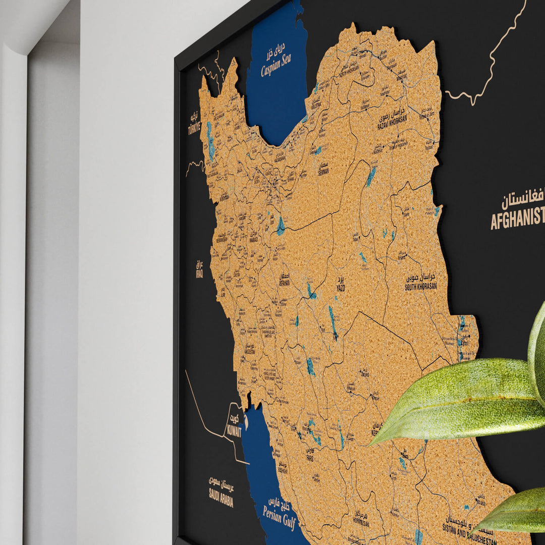 Framed Iran Cork Map Premium Wall Decor