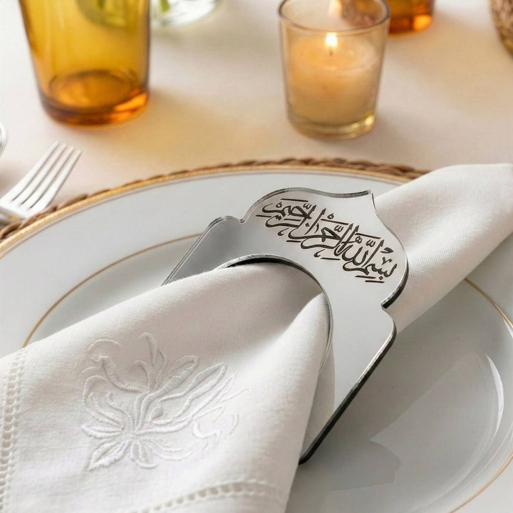 Basmala Dome Acrylic Napkin Rings – Thuluth Script Islamic Table Decor
