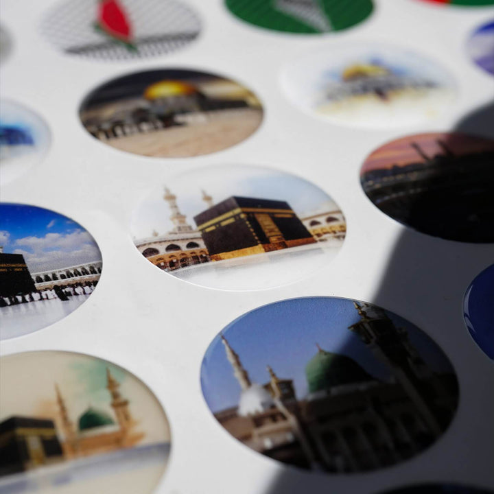 Ensemble d'autocollants pour les lieux saints islamiques – Kaaba, Masjid an-Nabawi et Masjid al-Aqsa