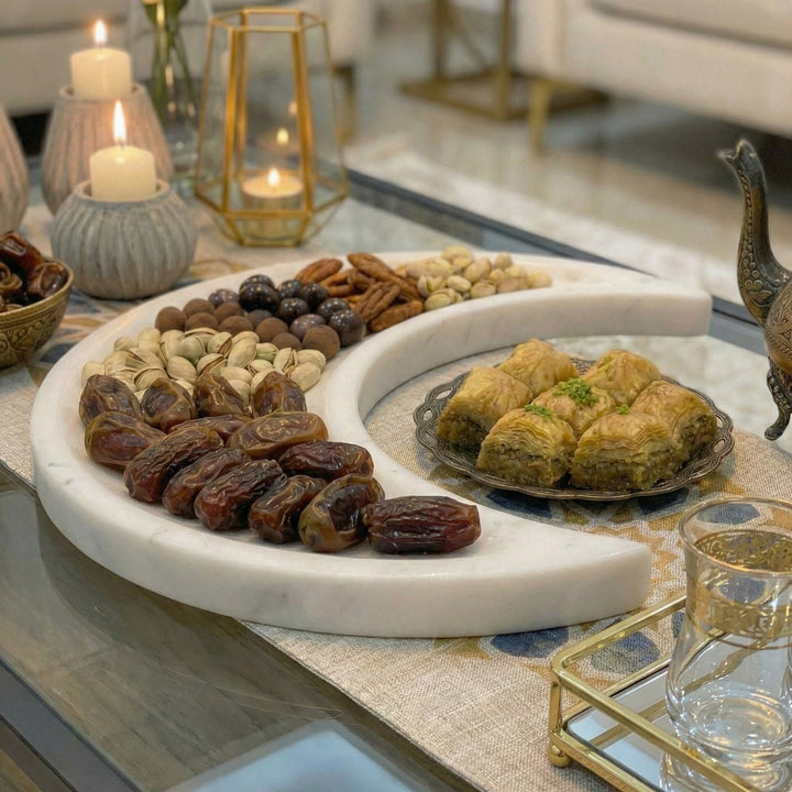 Real Marble Crescent Moon Tray – Natural Stone Serving Platter