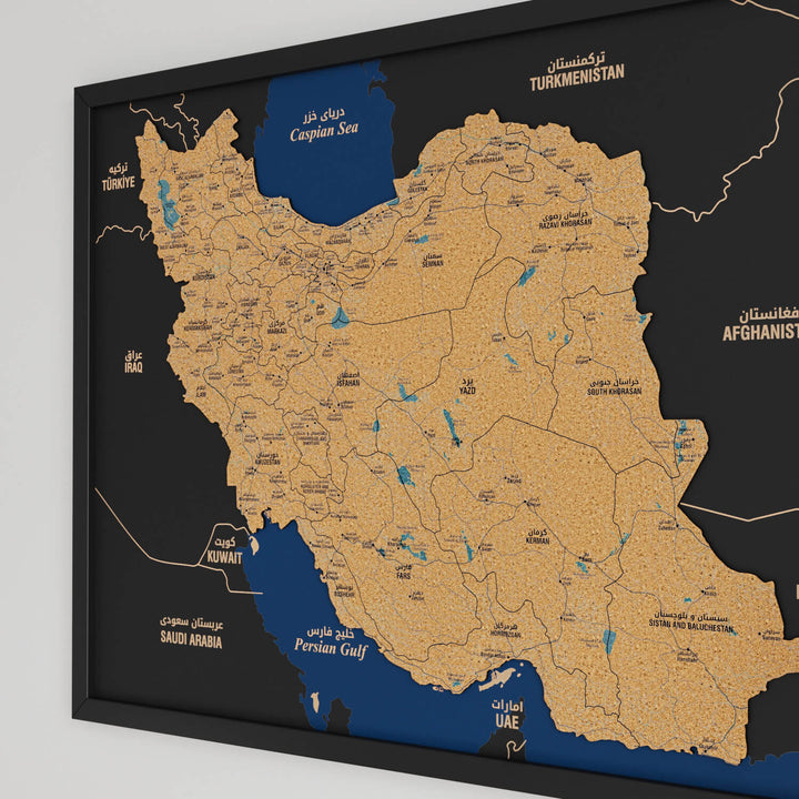 Framed Iran Cork Map Premium Wall Decor