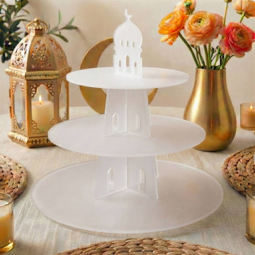Présentoir de service rond à 3 étages en acrylique – Tour à dattes et douceurs du Ramadan