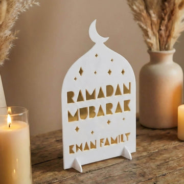 Personalized Ramadan Mubarak Stand – Cosmic Family Sign