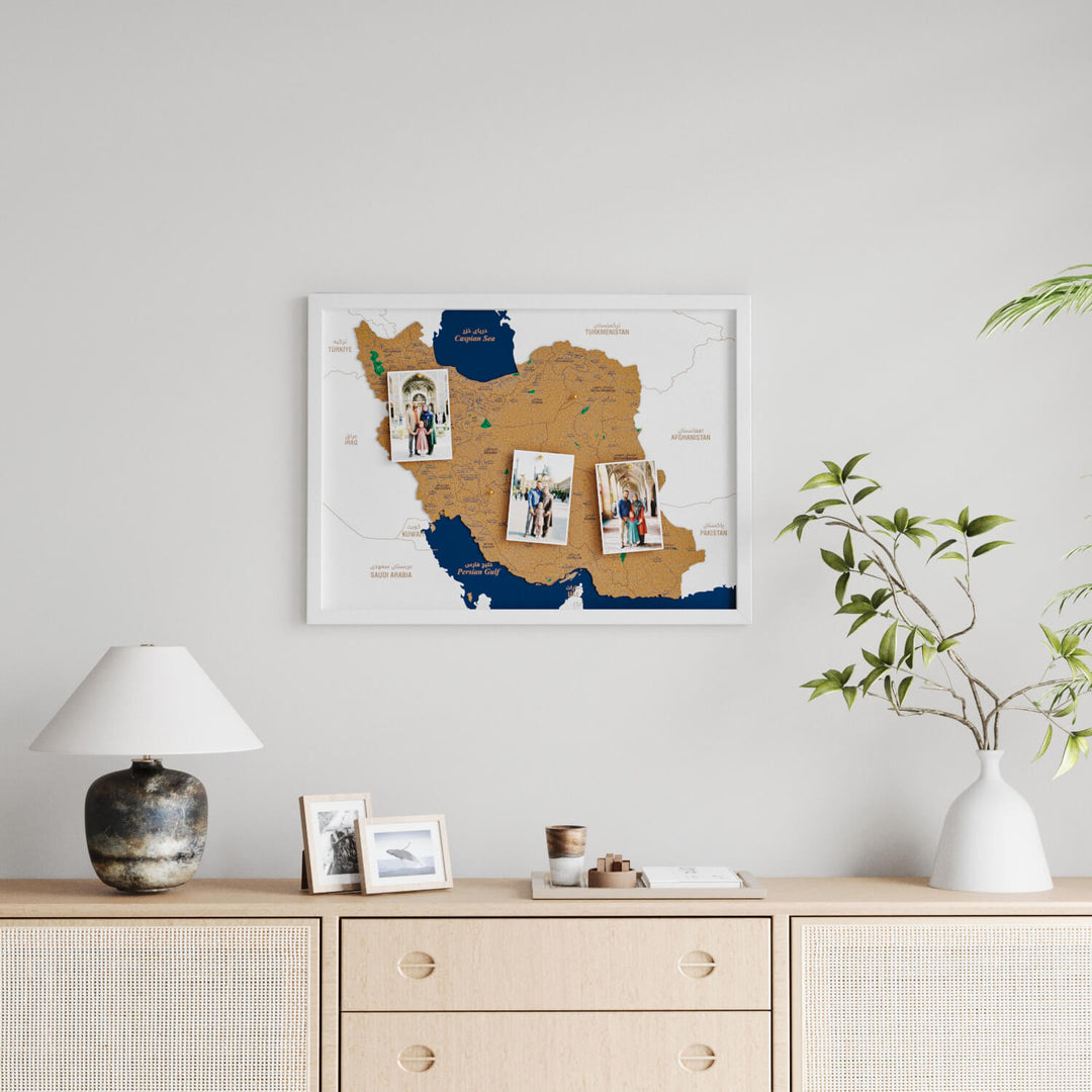 Framed Iran Cork Map Premium Wall Decor