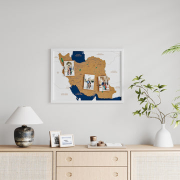Framed Iran Cork Map Premium Wall Decor