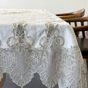 Embroidered Rectangular Tableclot - Elegant Dining Table Decor - Islamic Wall Art Store