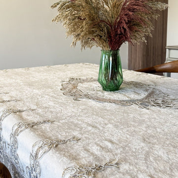 Embroidered Rectangular Tableclot - Elegant Dining Table Decor - Islamic Wall Art Store