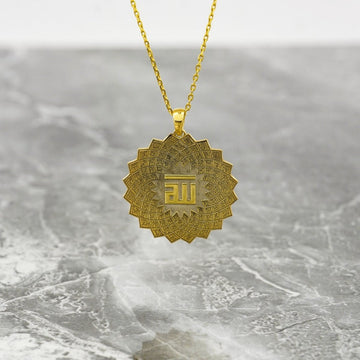Floral Asma Ul Husna Muslim Jewelry - 18K Gold Plated Silver Pendant - Islamic Wall Art Store