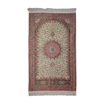 Floral Vine Prayer Rug in Dried Rose - Cream on a white background, full view with fringed short edges