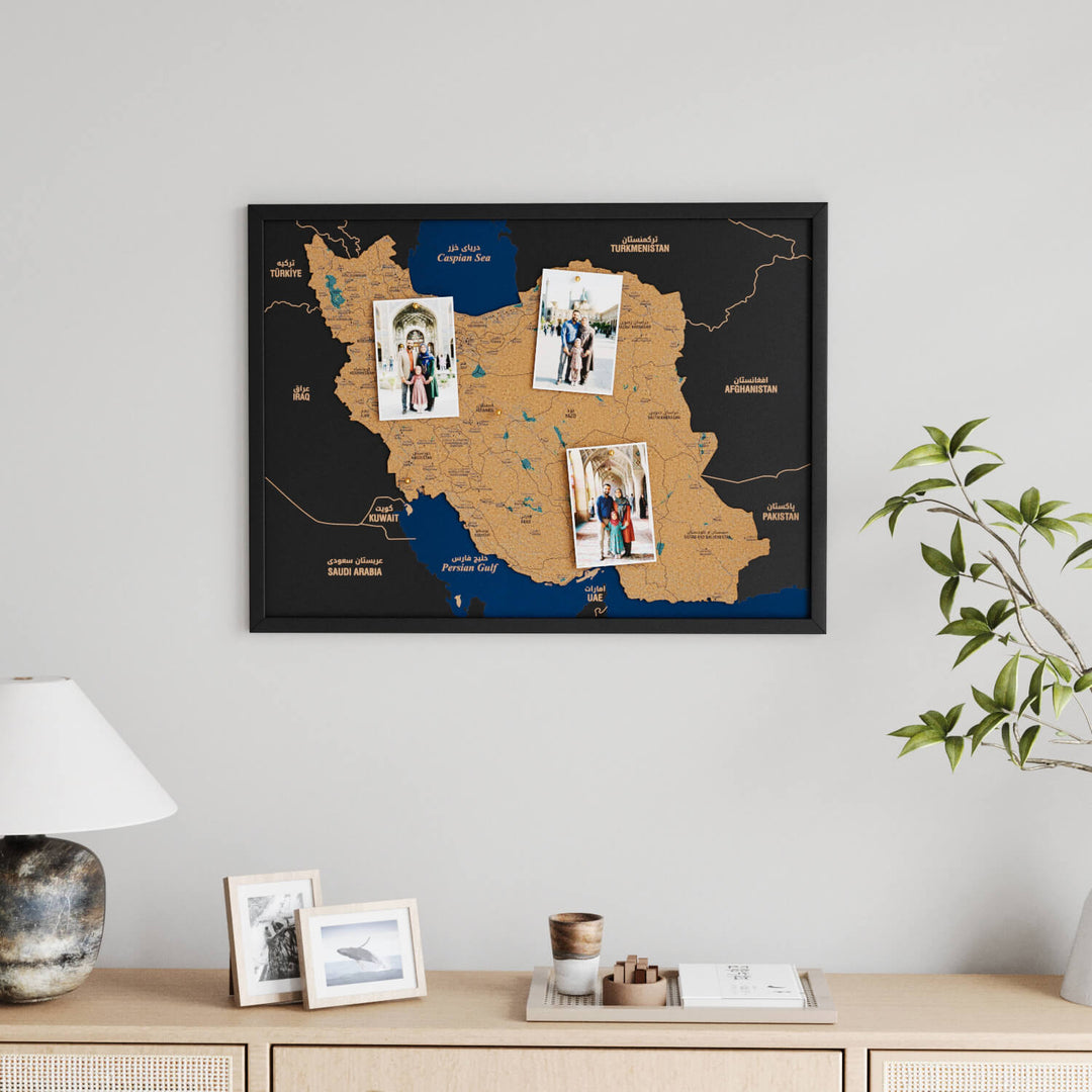 Framed Iran Cork Map Premium Wall Decor