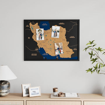 Framed Iran Cork Map Premium Wall Decor