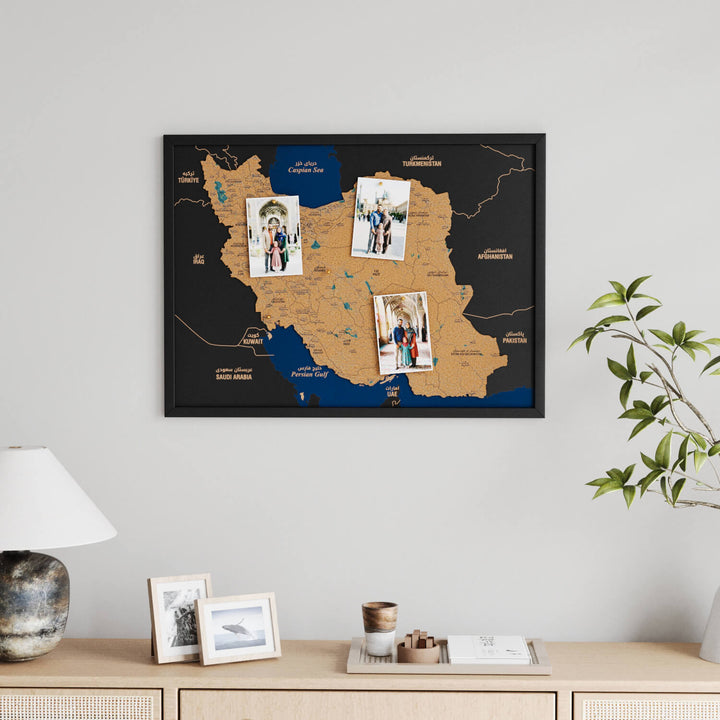 Framed Iran Cork Map Premium Wall Decor