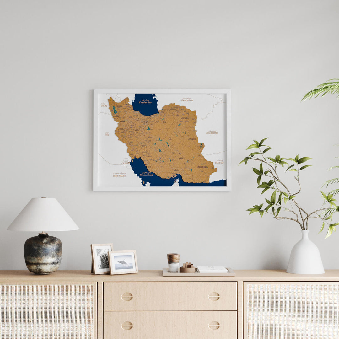 Framed Iran Cork Map Premium Wall Decor
