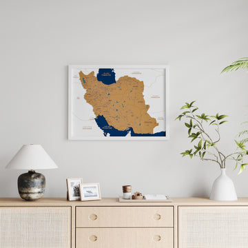 Framed Iran Cork Map Premium Wall Decor