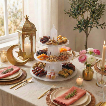 Présentoir de service rond à 3 étages en acrylique – Tour à dattes et douceurs du Ramadan