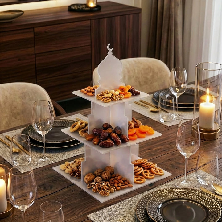 Ramadan Serving Stand – 3-Tier Acrylic Mosque Shaped Dessert & Date Holder