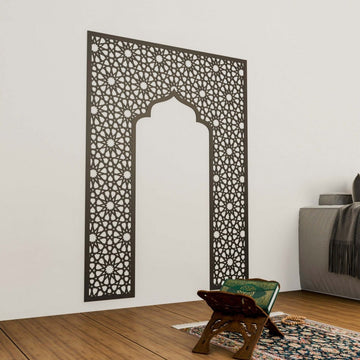 Geometric Design Mihrab - Wooden Islamic Wall Art Decor | 12 - Pointed Star - Islamic Wall Art Store