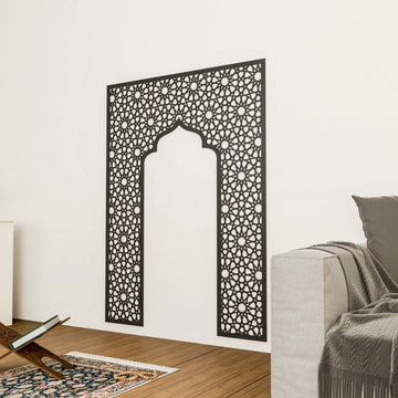 Geometric Design Mihrab - Wooden Islamic Wall Art Decor | 12 - Pointed Star - Islamic Wall Art Store